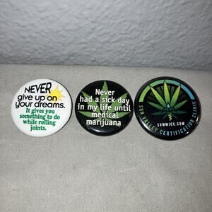 3 Vintage Medical Marijuana 420 710 Mmj Novelty Pins 2000 2011 Made In Usa Used